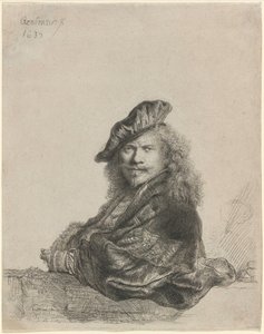 Self-Portrait Leaning on a Stone Sill by Rembrandt van Rijn