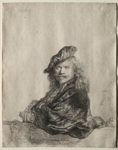 Self-Portrait Leaning on a Stone Sill by Rembrandt van Rijn