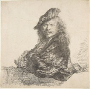 Self-Portrait, Leaning on a Stone Wall by Rembrandt van Rijn
