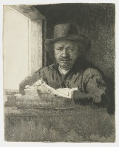 Self-Portrait Etching at a Window by Rembrandt van Rijn