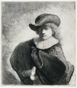 Self-portrait in a Soft Hat and Embroidered Cloak by Rembrandt van Rijn