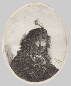 Self-portrait with Plumed Cap and Lowered Sabre by Rembrandt van Rijn