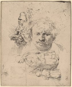 Sheet of Studies with the Head of the Artist, a Beggar Man, and Woman and Child