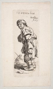 Standing Peasant Turned Left and Figure with a Stick in the Background "It