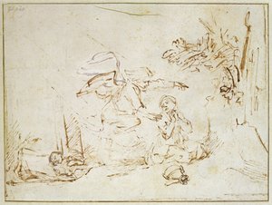The Angel Appears to Hagar and Ishmael in the Wilderness by Rembrandt van Rijn