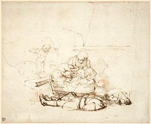 The Holy Family sleeping, with angels, 1645 by Rembrandt van Rijn
