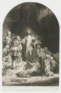 The Hundred Guilder Print: Central Piece with Christ Preaching by Rembrandt van Rijn