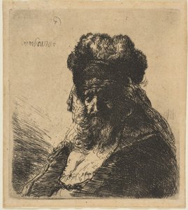 The Old Bearded Man in a High Fur Cap, with Eyes Closed by Rembrandt van Rijn