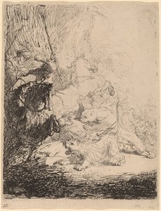 The Small Lion Hunt (with Two Lions) by Rembrandt van Rijn