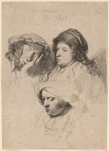 Three Heads of Women, One Asleep