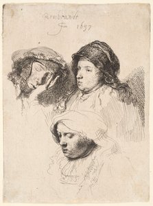 Three Heads of Women, One Asleep