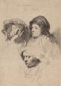 Three Heads of Women, One Asleep