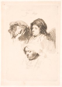Three Heads of Women, One Asleep