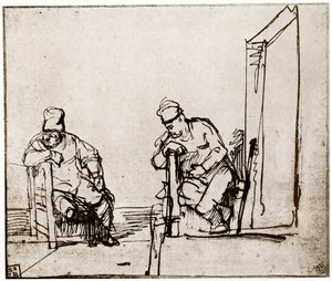 Two Men Seated at a Doorway by Rembrandt van Rijn