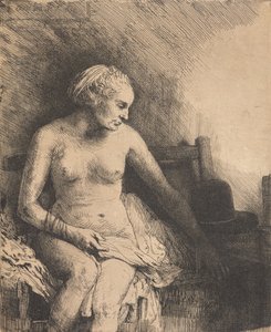 Woman at the Bath with a Hat Beside Her by Rembrandt van Rijn