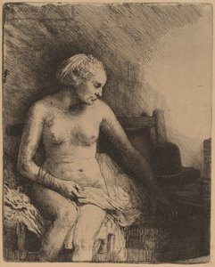 Woman at the Bath with a Hat beside Her by Rembrandt van Rijn