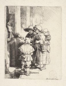 Beggars Receiving Alms at the Door by Rembrandt van Rijn