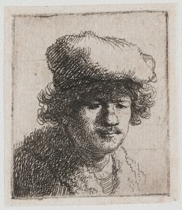 Self-Portrait with Cap Pulled Forward by Rembrandt van Rijn