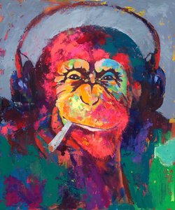 Colorful Monkey with Headphones by Renate Holzner