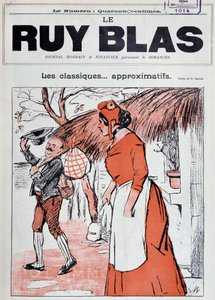 Marianne as a Peasant, with a Handkerchief in Her Hand, on the Footsteps of Her House Watching a Man Leave to Greet Her - Drawing by R. Berger for the Cover of Ruy Blas, January 1 by Rene Berger
