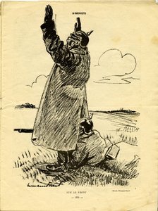 On the War Front, One German Soldier Pretends to Surrender While Another Takes Advantage of It to Shoot Under His Coat