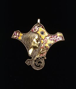A pendant depicting a young maiden by Rene Jules Lalique