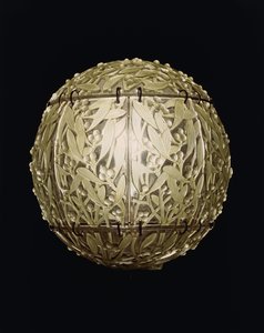 Boule de Gui, a green-stained hanging shade by Rene Jules Lalique