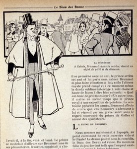 Representation of George Bryan Brummel (1778 - 1840), the King of the Dandies, who is in exile in Calais. Illustration by René Vincent. 19th century by Rene Vincent