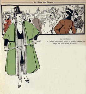 Representation of George Bryan Brummel, known as the Beau Brummel, King of the Dandys: in exile in Calais. Illustration by Rene Vincent. 19th century by Rene Vincent