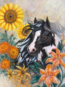 Horse Among Sunflowers