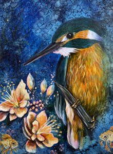 Mystical Kingfisher Bloom by Renee Machan Cottagecore Artist