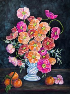 Poppies and Oranges Still Life