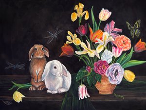 Rabbits and Spring Flowers