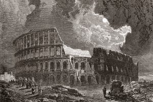 The Colosseum, Rome, Italy by Moonlight, in the Late 19th Century. From Italian Pictures by Rev. Samuel Manning, Published c.1890. by Reverend Samuel Manning