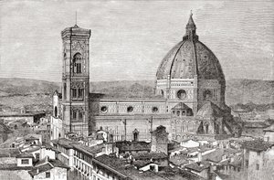 The Duomo and Campanile of The Basilica di Santa Maria del Fiore, Piazza del Duomo, Florence, Italy in the Late 19th Century by Reverend Samuel Manning