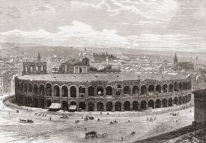 The Verona Arena, Piazza Bra, Verona, Italy in the Late 19th Century. From Italian Pictures by Rev. Samuel Manning, Published c.1890. by Reverend Samuel Manning