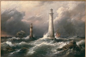 H.M.S. Lord Warden off the Eddystone Lighthouses by Richard Brydges Beechey