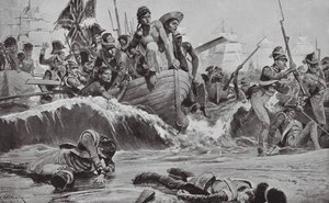The British Troops Force a landing at Aboukir Bay in Face of the French Batteries by Richard Caton II (after) Woodville