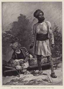 The dangers of mercy, Indian Ambulance Bearers under fire by Richard Caton II (after) Woodville