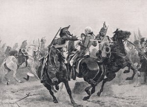 The Attack on Sir Ralph Abercrombie by the French Dragoons, illustration from 