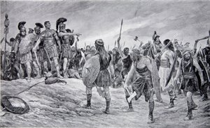 Vespasian rescued by his son Titus, illustration from 