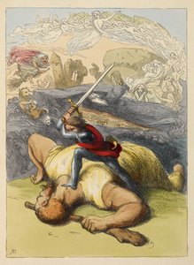 Jack standing on the body of a giant, with his sword raised by Richard Doyle