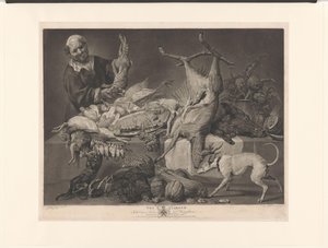 Merchant Displays Game, Artichokes, Pumpkins, and a Lobster (title on object: The Larder)