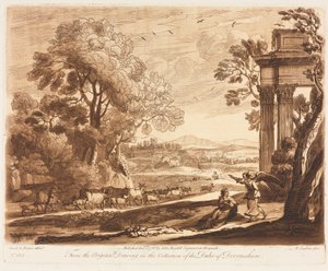 Liber Veritatis: No. 133, A Landscape, with Cattle, and the Angel Comforting Hagar, 1776
