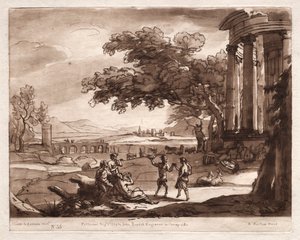 Liber Veritatis: No. 55, A Landscape with a Temple and a Nymph and Satyr Dancing