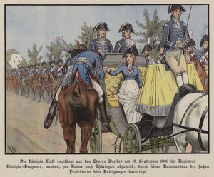 Queen Louise of Prussia reviewing her regiment of Dragoons, Berlin by Richard Knotel