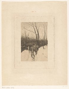 Horses Dragging a Log Over a Snowy Forest Path by Richard Nicolaüs Roland Holst