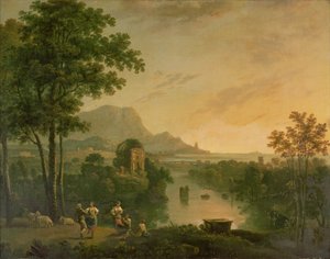 Coastal Landscape at Evening with Shepherds and Shepherdesses Dancing by Richard Wilson