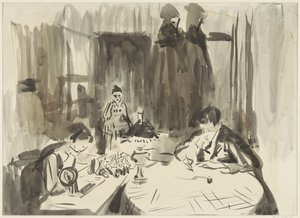Interior with Three Figures by Lamplight