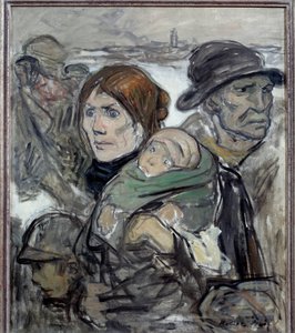 The exodus Family of immigrants on the roads by Robert  Noir